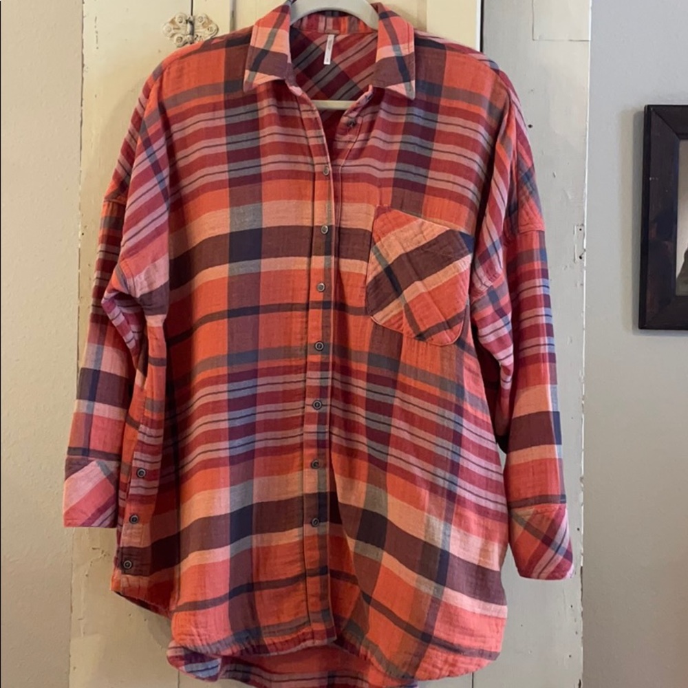 Free People Flowy Plaid Button Up